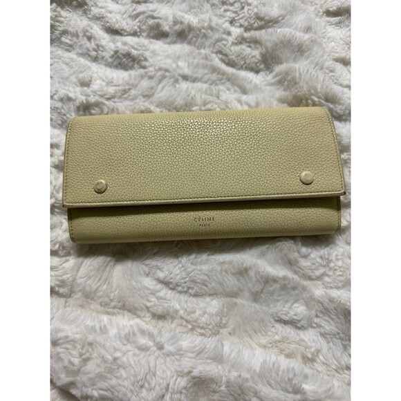 Celine Light Yellow Leather Multifunction Flap Wallet with COA